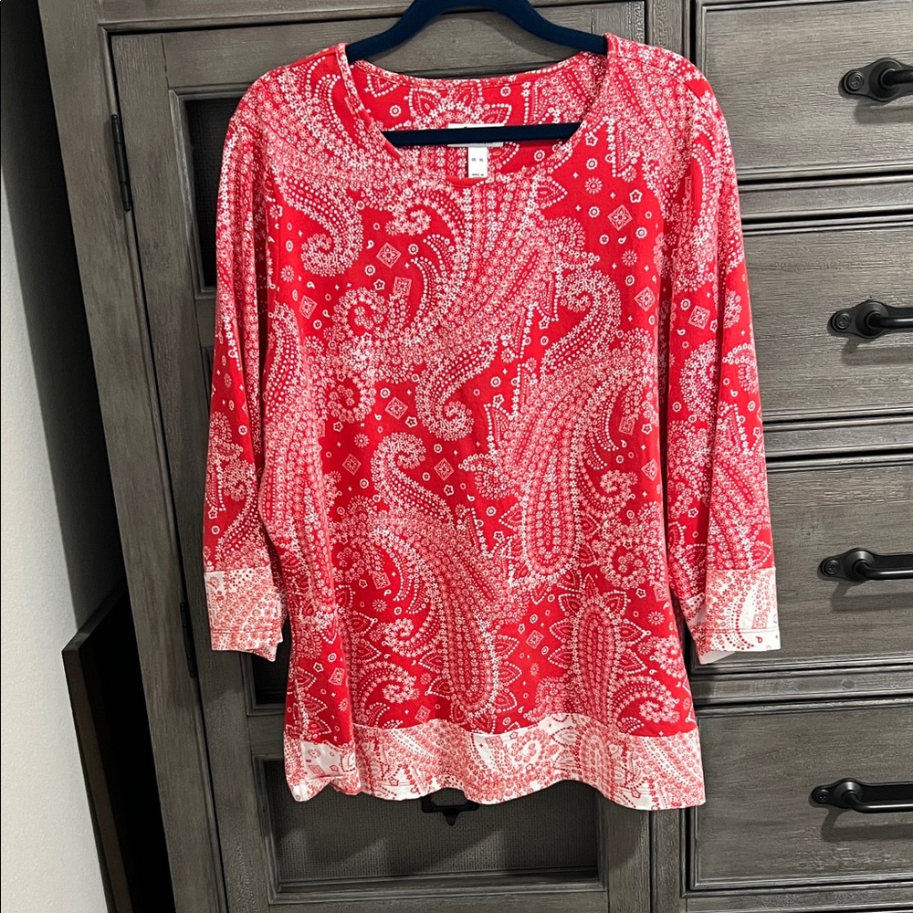 Denim&Co Red Paisley Tunic Top, great for Valentine’s Day!